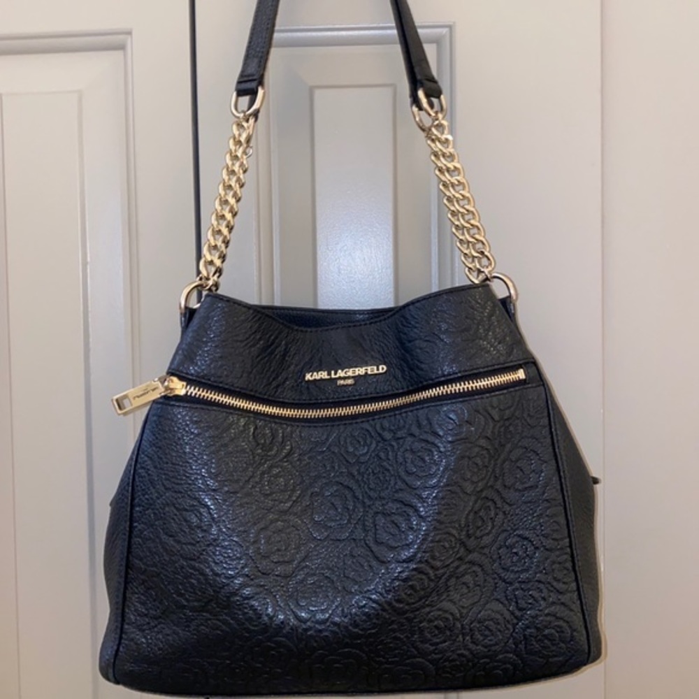 Karl Lagerfeld Paris Flow Embossed Black Medium Sized Purse